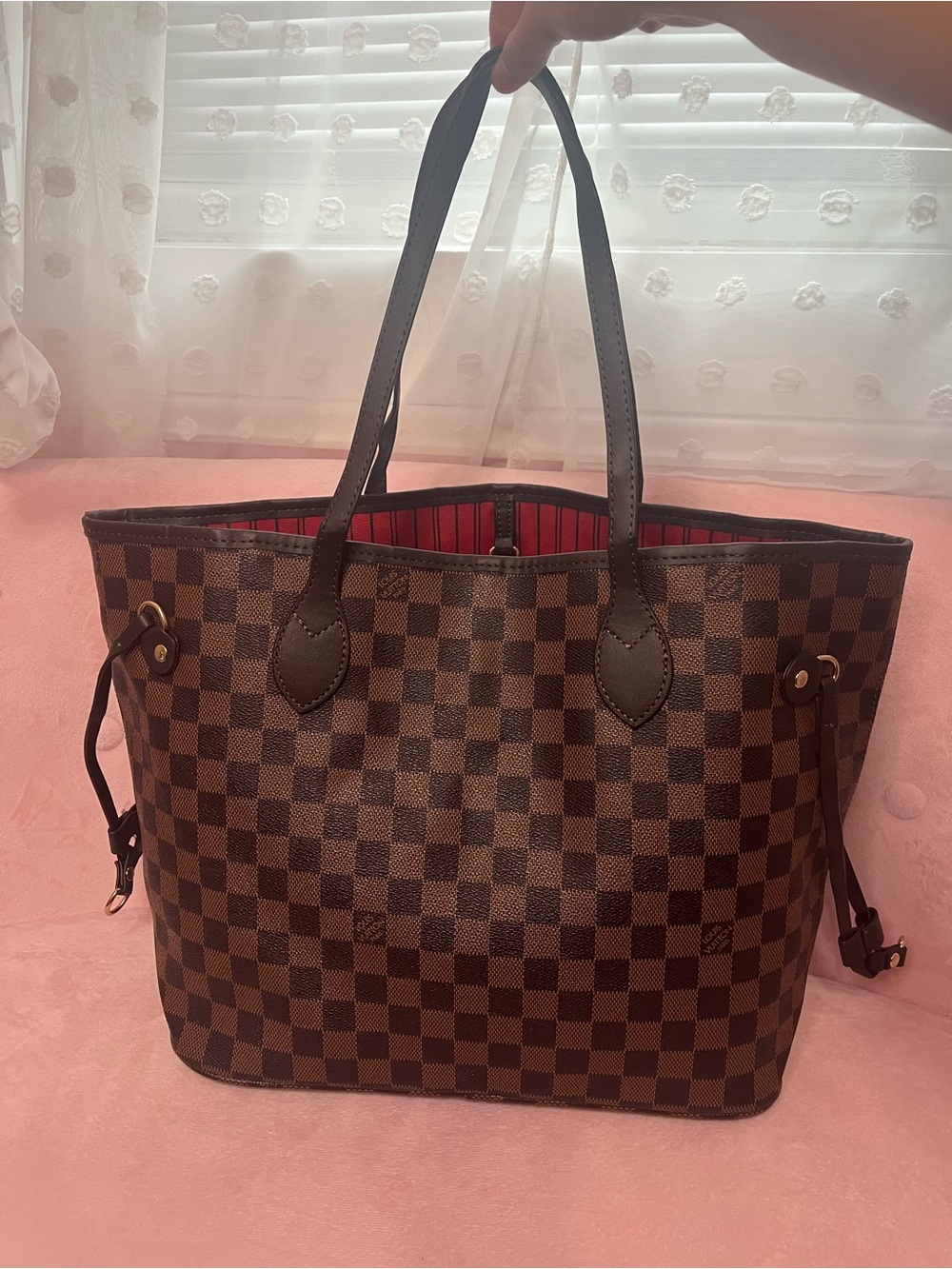 Classic Checkerboard Tote Bag in Brown and Red
